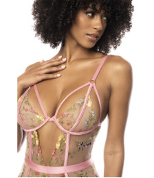 Body guépière avec dentelle brodée florale Sydney, porte jarretelles réglables et détachables - MAL8821PKGD